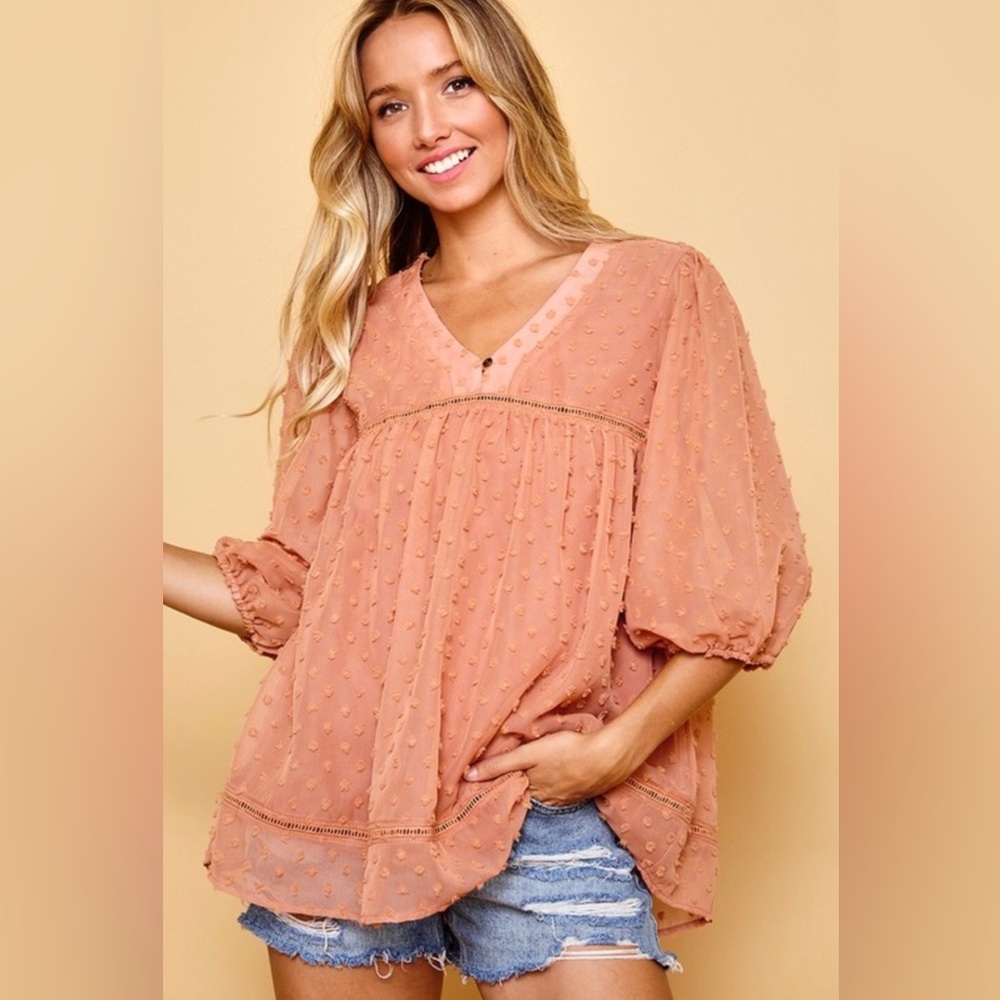 Beautiful Swiss Dot Puffy Sleeve Blouse